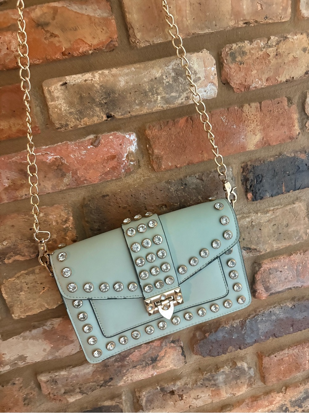 Studded Light Mint Crossbody Shoulder Bag